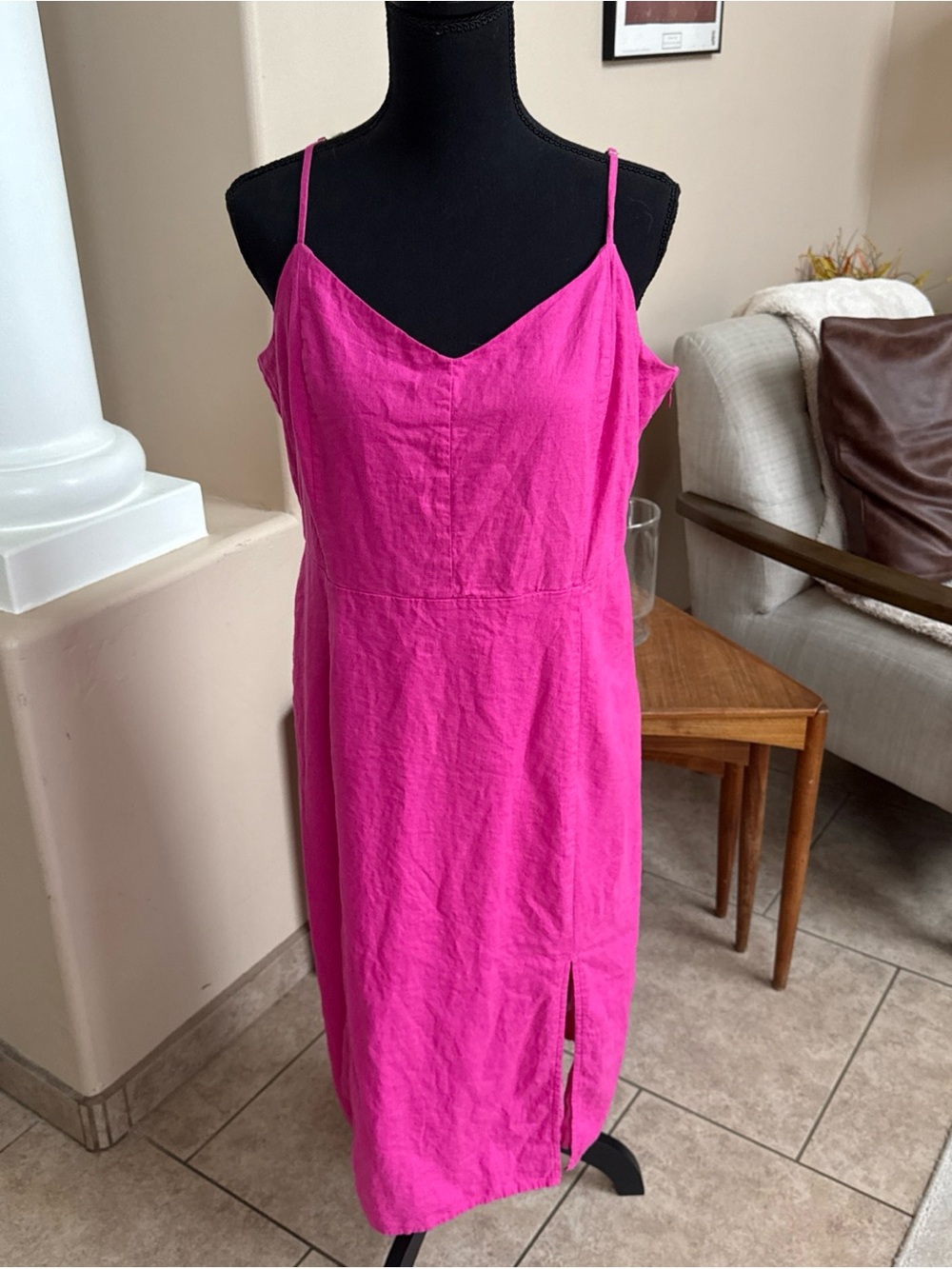 J. Crew Fuchsia Linen Blend Lined Slip Dress side slit Adjustable straps summer